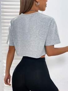 SHEIN ChicEase Letter Graphic Drop Shoulder Crop Tee - Light Grey - View 2