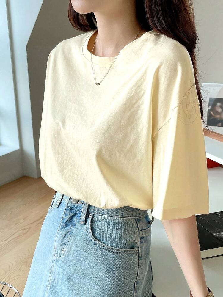 Floral & Slogan Graphic Drop Shoulder Tee WONDERFUL LIFE HAVE A GOOD DAY