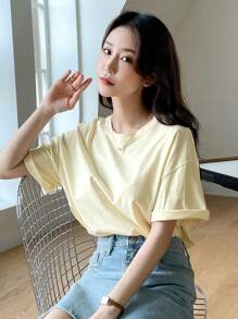 DAZY Đồ họa hoa & khẩu hiệu Áo thun trễ vai CUỘC SỐNG TUYỆT VỜI CHÚC BẠN MỘT NGÀY TỐT LÀNH - Màu be - Xem 3