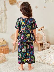 Toddler Girls Animal Print Ruffle Hem PJ Set - Multicolor - View 3
