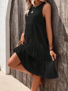 Breezaya Solid Ruffle Hem Smock Dress - Black - View 3