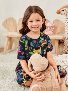 Toddler Girls Animal Print Ruffle Hem PJ Set - Multicolor - View 4