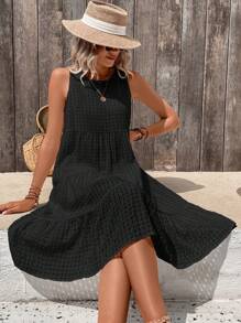 Breezaya Solid Ruffle Hem Smock Dress - Black - View 4