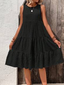Breezaya Solid Ruffle Hem Smock Dress - Black - View 5