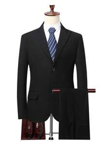 Manfinity Mode Hombres Set 1 pieza Blazer con botón & 1 pieza Pantalones de traje - Negro - Ver 1