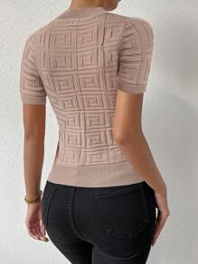 SHEIN Privé Áo dệt kim nữ màu trơn Giải trí - Màu Khaki - Xem 2