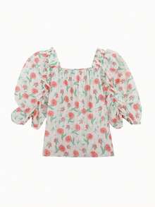 Blusa floral fruncido de manga farol - Multicolor - Ver 2