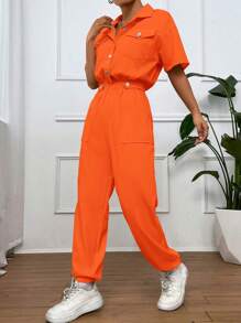 Lunelith SHEIN Lunessa Flap Pocket Drop Shoulder Shirt Jumpsuit