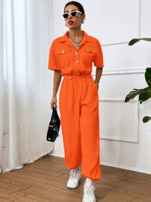 Lunelith SHEIN Lunessa Flap Pocket Drop Shoulder Shirt Jumpsuit
