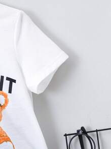 SHEIN Bộ thời trang bé trai Hoạt hình Lá thư Giải trí - Đen và trắng - Xem 5