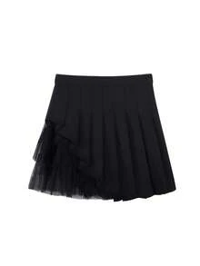 Solid Layer Pleated Mesh Panel Skirt - Black - View 2