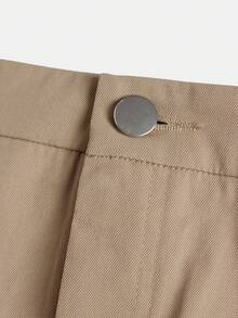 SHEIN Váy Gái Nút Xếp li Túi Dây kéo màu trơn Giải trí - Màu Khaki - Xem 4