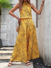 SHEIN Holidaya Bộ đồ hai mảnh nữ Hoa Tất cả trên in Boho - Màu vàng - Xem 4