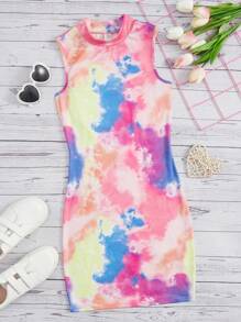 SHEIN 青少年女孩紮染小高領洋裝 - 彩色 - 查看 1