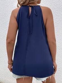 SHEIN LUNE Áo hai dây Plus Size Buộc lại màu trơn Giải trí - Màu xanh hải quân - Xem 2