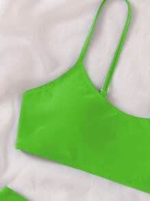 SHEIN Teen Girls Solid Bikini Set Summer Beach - Green - View 3