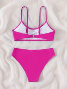 SHEIN Bộ bikini rắn chắc của cô gái tuổi teen trên bãi biển mùa hè - Màu Hồng Tươi - Xem 2