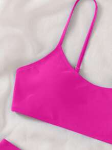 SHEIN Bộ bikini rắn chắc của cô gái tuổi teen trên bãi biển mùa hè - Màu Hồng Tươi - Xem 3