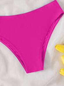 SHEIN Bộ bikini rắn chắc của cô gái tuổi teen trên bãi biển mùa hè - Màu Hồng Tươi - Xem 4