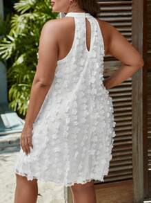 SHEIN Clasi Đầm Plus Size Đề can Nút màu trơn Giải trí - trắng - Xem 2