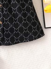 SHEIN Valentine's Day Baby Girl Allover Heart Print Shirt Dress & Hat - Black - View 6