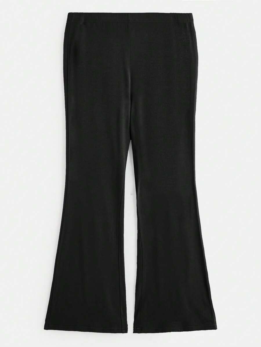 SHEIN BASICS Pantalones acampanados unicolor - Negro - Ver 1