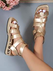 Women Lightweight Espadrille Gladiator Sandals, Vacation Gold Wedge Sandals - Gold - View 4