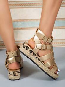Women Lightweight Espadrille Gladiator Sandals, Vacation Gold Wedge Sandals - Gold - View 6