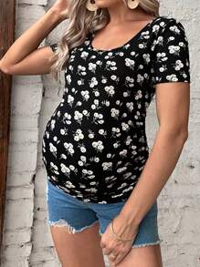SHEIN Maternity Ditsy Floral Print Tee - Multicolor - View 1