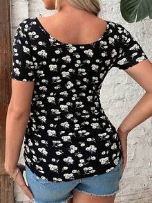 SHEIN Maternity Ditsy Floral Print Tee - Multicolor - View 2