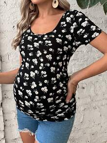 SHEIN Maternity Ditsy Floral Print Tee - Multicolor - View 3