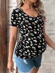 SHEIN Maternity Ditsy Floral Print Tee - Multicolor - View 4