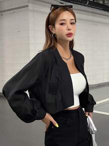 DAZY 純色拉鍊短夾克 - 黑色 - 查看 1