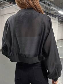 DAZY 純色拉鍊短夾克 - 黑色 - 查看 2