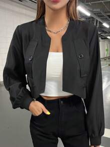 DAZY 純色拉鍊短夾克 - 黑色 - 查看 5