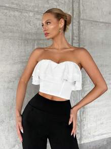 SHEIN SXY Áo nữ Dây kéo Xù phân lớp màu trơn Giải trí - trắng - Xem 1