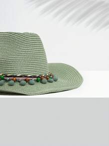 SHEIN VCAY 1入組女性珠子裝飾波西m亞草編帽適用於度假 - 綠色 - 查看 3