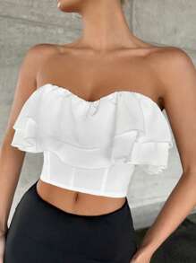 SHEIN SXY Áo nữ Dây kéo Xù phân lớp màu trơn Giải trí - trắng - Xem 3