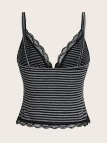 ROMWE Goth 條紋圖案蕾絲拼接吊帶上衣 - 彩色 - 查看 2