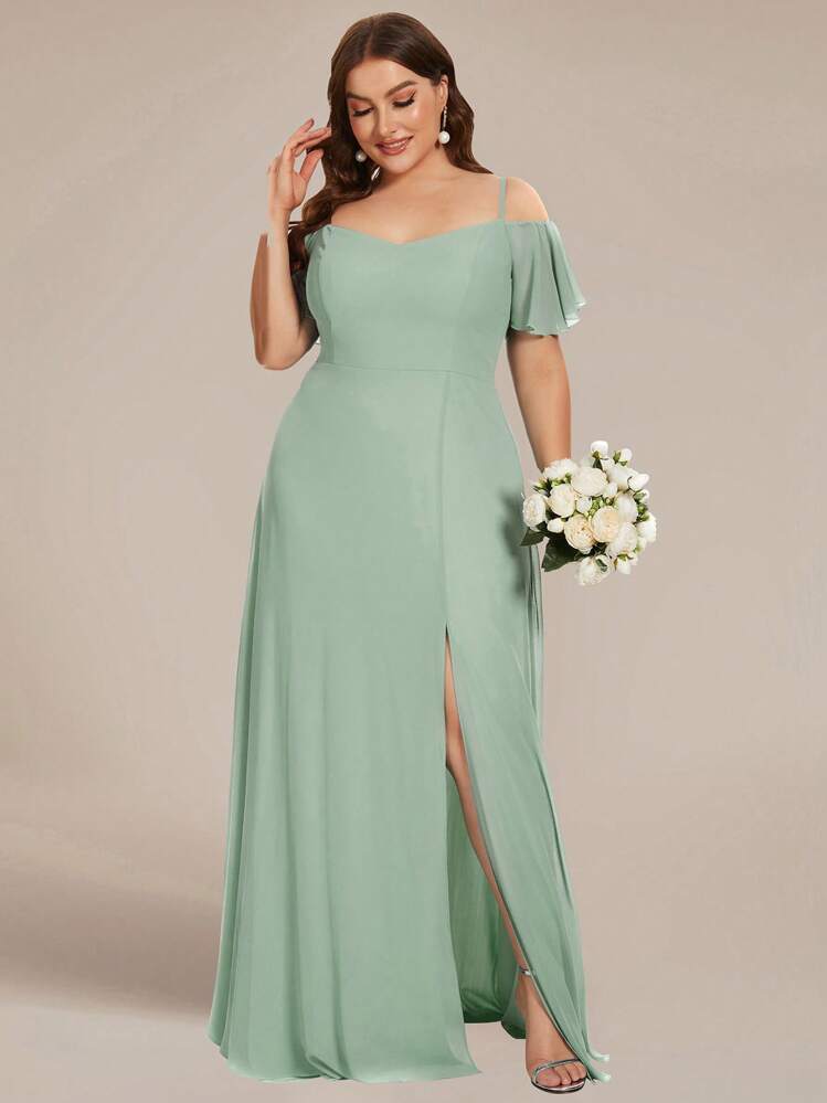 EVERPRETTY Plus Size Elegant Romantic Alluring Off-Shoulder Sage Green  Bridesmaid Dress, Suitable For Spring/Summer Wedding Guest, Birthday Party,  Mother Of The Bride - Product Video