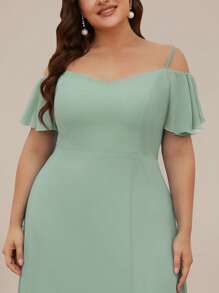 Plus Size Elegant Romantic Alluring Off-Shoulder Sage Green Bridesmaid Dress, Suitable For Autumn Wedding Guest - Mint Green - View 6