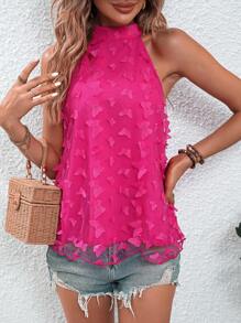 SHEIN VCAY 蝴蝶貼花繞頸襯衫 - 玫紅色 - 查看 1