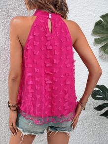 SHEIN VCAY 蝴蝶貼花繞頸襯衫 - 玫紅色 - 查看 2