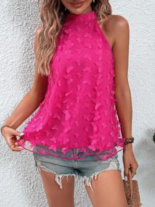 SHEIN VCAY 蝴蝶貼花繞頸襯衫 - 玫紅色 - 查看 6