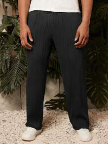 Manfinity Homme Men Solid Straight Leg Pants - Black - View 3