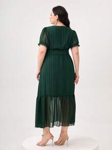 Modelyn Vestido con cinturón de manga farol bajo con fruncido - Verde Oscuro - Ver 2