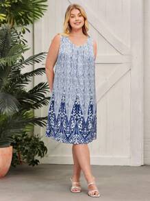 SHEIN LUNE Đầm Plus Size Tất cả trên in Boho - Màu xanh lam - Xem 5