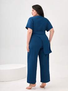 Mulvari Plus Solid Wrap Top & Trousers - Blue - View 2