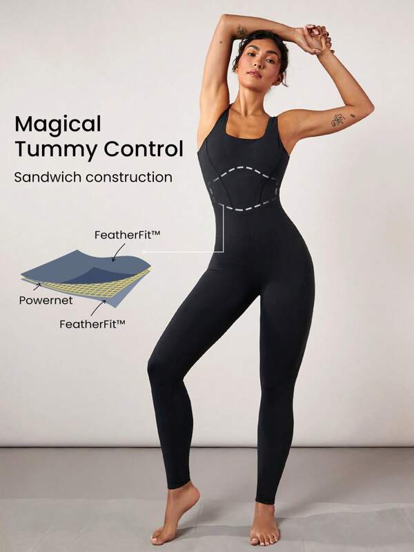 GLOWMODE 25" FeatherFit™ Tummy Control Gym Bodysuit SHEIN USA
