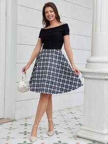 MUXXN Đầm Sọc ca rô Thanh lịch - Đen và trắng - Xem 3